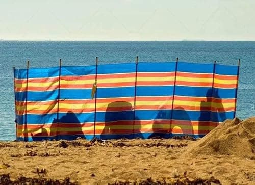 Multi Coloured Windbreak with Wooden Poles Outdoor Privacy Screen for Beach Camping Caravan Garden Travel Shelter Portable Barrier for Picnic Shade Unique Wind Protection Air Sun Partition (5 Poles) — view 4