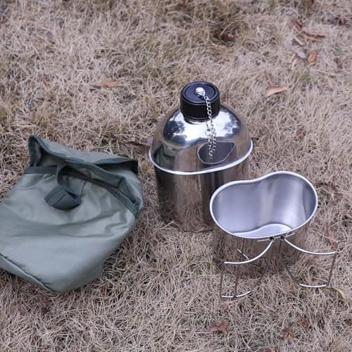 Goetland Stainless Steel WWII US Army Canteen Water Bottle Military Canteen Kit 1.06QT with 0.53QT Cup Nylon Pouch G.I. — view 6