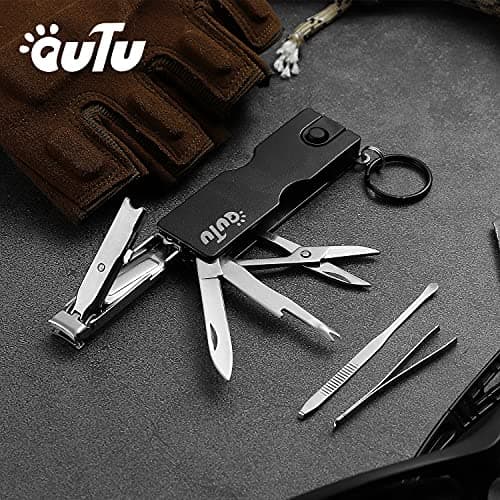 OUTU Keychain Nail Clippers Multitool, 8 in 1 EDC Utility Tool with Nail Clipper, Scissors, Tweezers, Gifts for Him Men Husband Dad Boyfriend (Black) — view 4