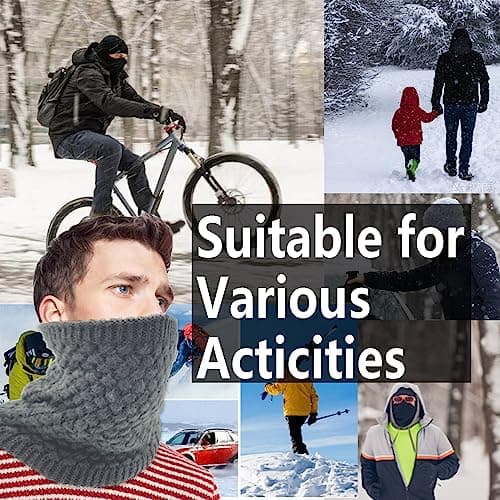 ehsbuy Winter Neck Warmer Thermal Snoods for Men Gift Women Windproof Thick Fleece Knit Neck Gaiter Scarf for Skiing Cycling Motocycle — view 6