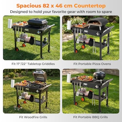 TANGZON Folding Grill Cart, Outdoor BBQ Prep Table with Wheels — view 5