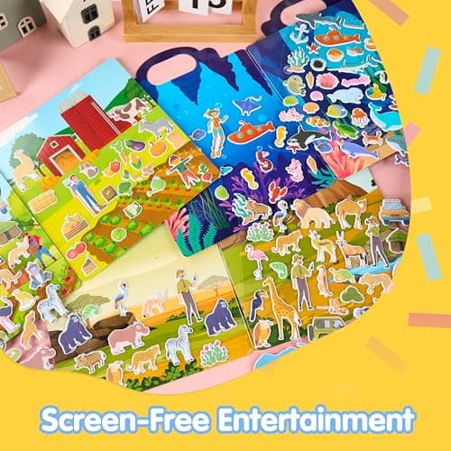 JOYIN 3 Sets Reusable Sticker Book for Kids, 122Pcs 3D Travel (Farm, Ocean, Safari) Stickers for Kids, Waterproof Sticker Books for Children Age 3+ — view 4