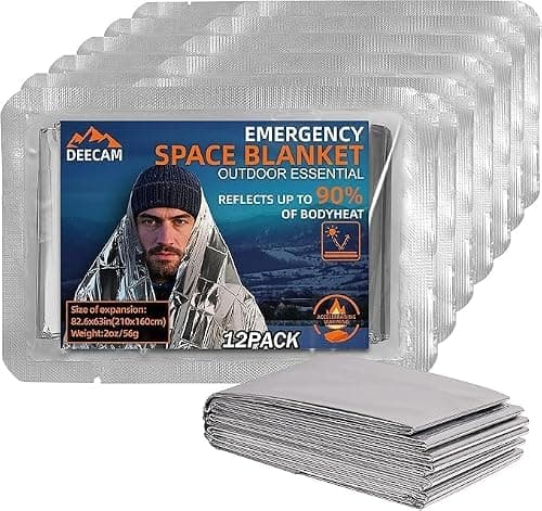 Deecam 12 Pack Mylar Emergency Thermal Foil Survival Space Blankets
