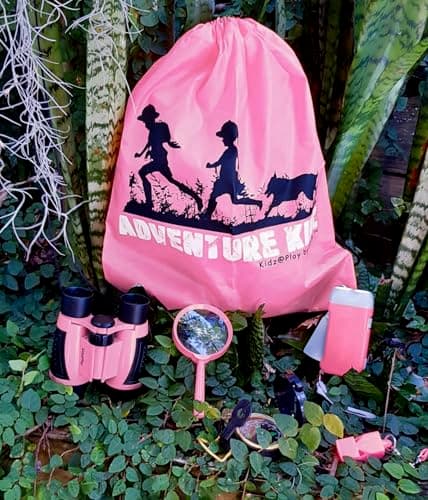 Adventure Kidz Outdoor Exploration Kit, Children’s Binoculars, Flashlight, Compass, Fox Whistle, Magnifying Glass, Backpack. Great Gift Set for Educational, Pretend Play, Ages 3+ Boys Girls (Pink) — view 6