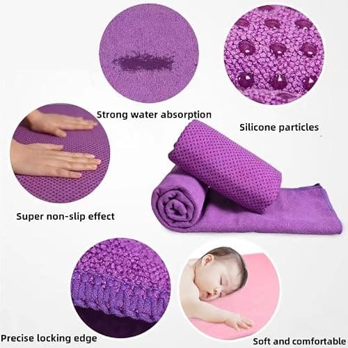 Yoga Towel Yoga Mat Towel Non Slip Hot Yoga Towel Quick Dry Fitness Mats Towel Ultra Soft and Sweat Absorbent Grip Dot Washable Grip Towels With Free Mesh Carry Bag — view 6