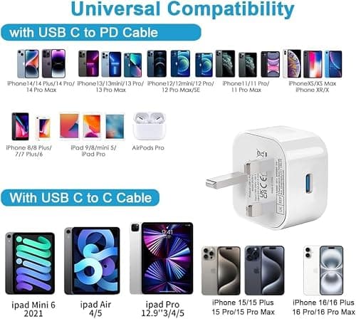 USBC Fast Charger Plug UK, 4 Pack USB Type C Plug Phone Fast Charge Head for iPhone 17 Pro Max Air 16e 16 Plus Pro Max 15 14 13 12 11, Apple Watch iPad Pro Mini Air,USB-C Port Wall Charging Plug — view 4