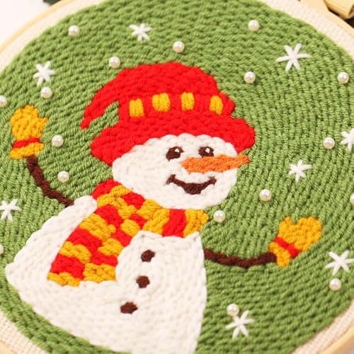 artcici Punch Needle Kit for Beginners with Christmas Snowman Pattern Tool and Yarn, Easy Embroidery Rug Hooking Set (Christmas Snowman) — view 4