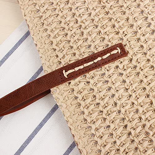 Hsthe Sea Women's Hand-woven Straw Shoulder Bag Large Summer Beach Leather Handles Handbag Tote with Zipper (beige) — view 2