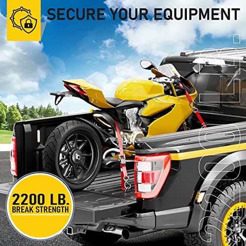 AUGO Ratchet Tie Down Straps –4 PK– 4.5m – 1000 KG Break Strength – Safety Lock S Hooks –for Moving Cargo, Appliances, Lawn Equipment, Motorcycle – Includes 2 Bungee Cords, 4 Soft Loops, Storage Bag — view 6