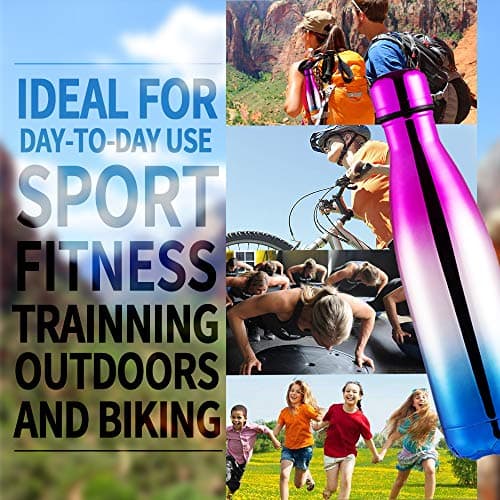 Personalised Insulated Water Bottle Vacuum Flask | Stainless Steel | 12 Hours Hot & 24 Hours Cold | Gifts of Fathers Day Christmas | 500ML / 17oz | Bottles for Hiking Outdoor (Pink-Silver-Blue) — view 4