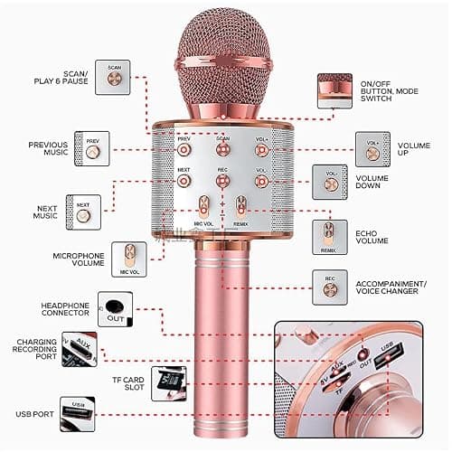 Wireless Bluetooth Microphone with LED Lights Speaker (GOLD) — view 3