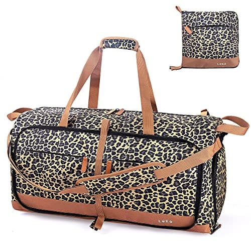 Lekesky Large Foldable Travel Duffe Bag - 80L Waterproof Holdall Luggage Bag with Shoes Compartment, Weekend Overnight Sports Bag for Women and Men(Leopard Print, 72 * 33 * 34cm)