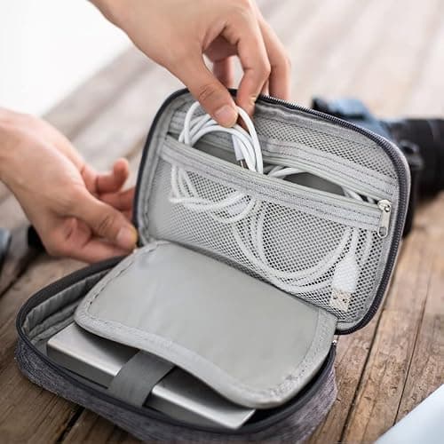 Small Electronic Accessories Organizer, Handhled Acopton Universal Compact Travel Digital Accessories Storage Bag for Portable Charger, Cables, Earphone, Cord, SD Card, Phone (Gray) — view 6