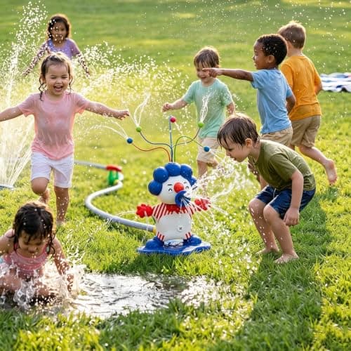 Water Sprinkler for Kids, Cute Clown Garden Water Toys Sprinkler with 5 Wiggle Water Tubes Sponge Balls Hose Adapters, Garden Toys for Toddlers Ages 3-8 for Lawn, Outdoor, Pool party — view 6