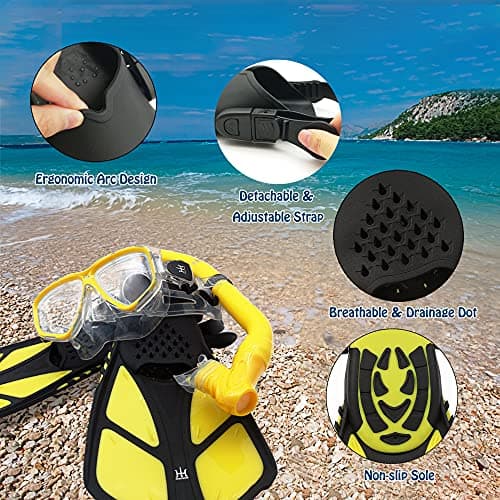 Kids Snorkeling Set with Fins Anti Leak Snorkeling Gear for Kids with Adjustable Flippers, Youth Junior Full Dry Snorkel Set Swimming Goggles with Nose Cover Diving Mask Scuba with Bag, 5-14 Yrs — view 4