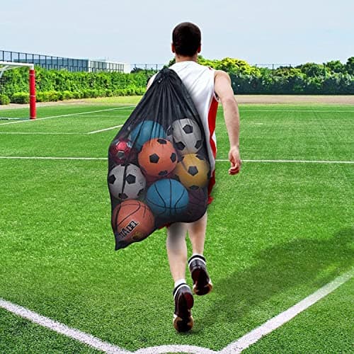 BROTOU Extra Large Sports Ball Bag, Drawstring Mesh Ball Bag, Adjustable Shoulder Strap, Mesh Storage Bag for Football, Basketball, Volleyball, Swimming Gear (30” x 40”) — view 6