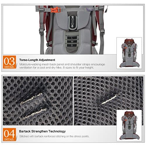 MOUNTAINTOP 70L Internal Frame Hiking Rucksack with Rain Cover Unisex — view 5