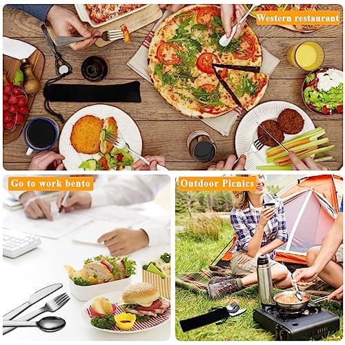 Evanda Portable Cutlery Set 2 Pack, Include Knife Fork Spoon, Stainless Steel Camping Flatware with Black Bag, for Outdoor, Picnic, Camping, Travel, Dishwasher Safe — view 6