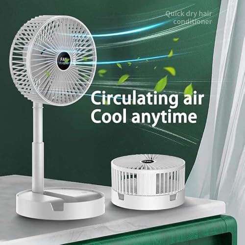 Telescopic Folding Fan - 2026 New Portable USB Rechargeable Collapsible Desk Fan for Travel, Silent Stand up Fan Wireless Folding Oscillating Compact Floor Standing Fans for Dorm ＆ Bedroom (Green) — view 5