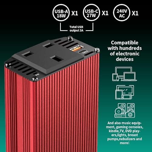 300W Car Power Inverter 12V DC to 240V AC Voltage Converter, with 2 USB ports and 1 UK plug, Charge Your Laptop, iPad, iPhone, Tablet, Consoles & More - Durable and Powerful — view 4