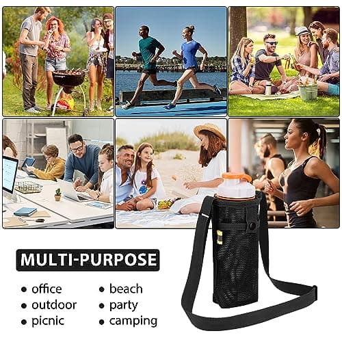 FUZVOL Water Bottle Carrier Water Bottle Holder with Adjustable Shoulder Hand Strap Portable Durable Water Bottle Bag for Adults Kids Walking Hiking Camping Travelling Exercise Black — view 4