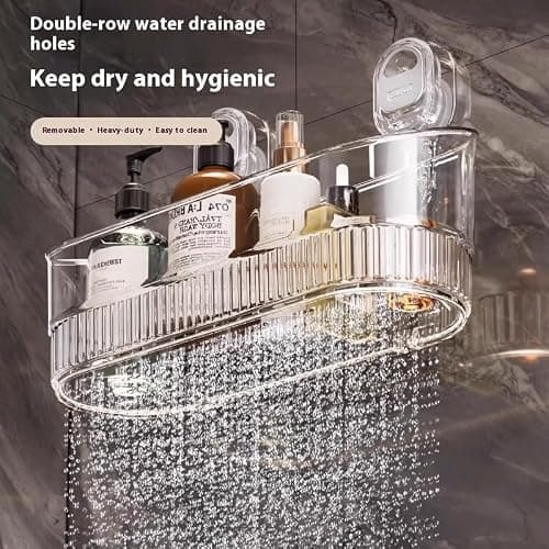 No-Drill Bathroom Suction Storage Box, Large Capacity & Strong Load-Bearing, Glacier Pattern Suction Cup Shower Caddy Hanging Shower Shelf Heavy Duty Organizer (Gold) — view 4