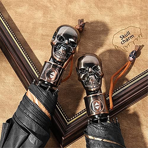 choedii Sun Umbrella UV protection Compact Portable AutomaticParasol Wind Resistant Travel Rain Umbrella For Walking Large Skull Waterproof Folding Umbrella 12.6" 0.89 Lbs (Skull Gold) — view 3
