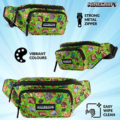 Minecraft Boys Fashion Waist Pack with Adjustable Strap, Creeper Travel Bag - Gamer Gifts — view 6