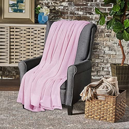 A ATH COLLECTION 100% Pure Organic Cotton Cellular Blanket Thermal Breathable Travel Blanket Extra Soft Warm Lightweight for Adults (Double 230 x 230 CM, Pink) — view 2