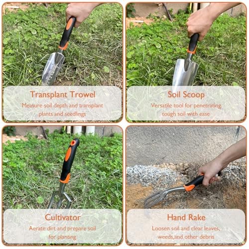 ABRFC Garden Tool Set, 11 Pieces Aluminum Heavy Duty Gardening Kit Gardening Gifts for Women & Men Garden Tool Set with Spray-Bottle, Bag, Gloves Indoors & Outdoors Durable (11 Pieces) — view 4