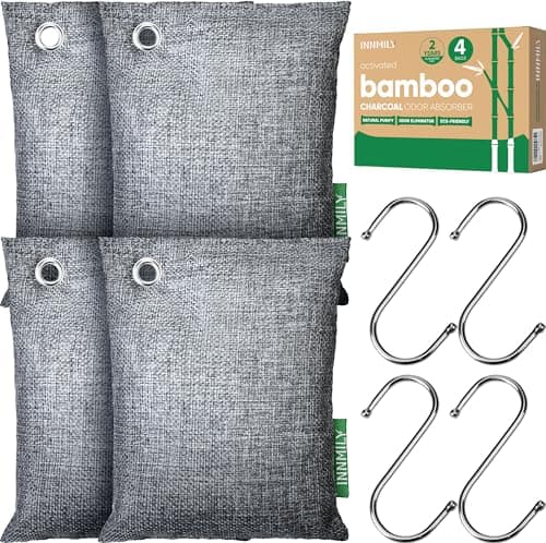 Activated Charcoal Odor Absorber, Odor Eliminator for Strong Odor,Bamboo Charcoal Air Purifying Bags for Home Car Closet Pet, Smoke Room Deodorizer (4 x 200g, Unscented)