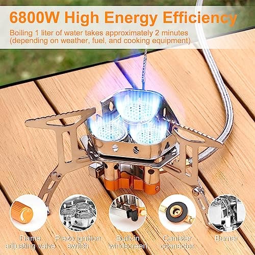 Camping Gas Stove, 6800W Portable Windproof Camping Stove with Piezo Ignition & Storage Box, Foldable Backpacking Stove,Butane Gas Burner Furnace for Outdoor Cooking Hiking Fishing Trekking Picnic BBQ — view 6
