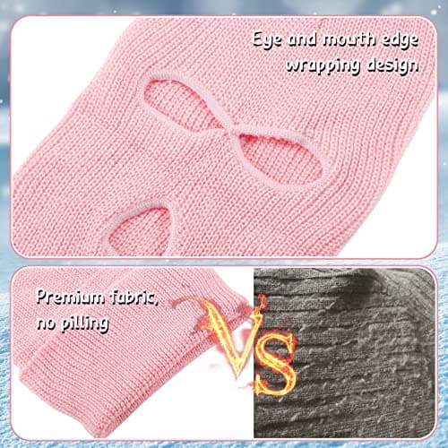 BBTO 1 Pcs 3 Hole Knitted Balaclava, Thermal Winter, Pink — view 3