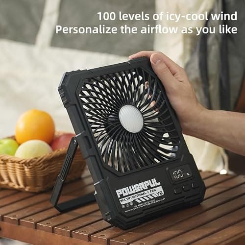 Vurlexat 20000mAh Portable Camping Desk Fan with Light, 72H Runtime(Khaki) — view 5