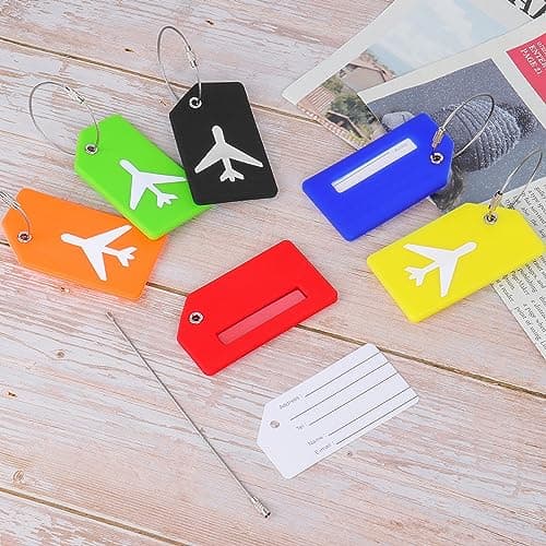 6 PCS Luggage Tags Silicone Suitcase Tags with Steel Loop Luggage Labels with Name ID Address Card, Waterproof Baggage Labels for Travel Bag Quickly Spot Luggage (9 x 4 cm, 6 Colours) — view 6