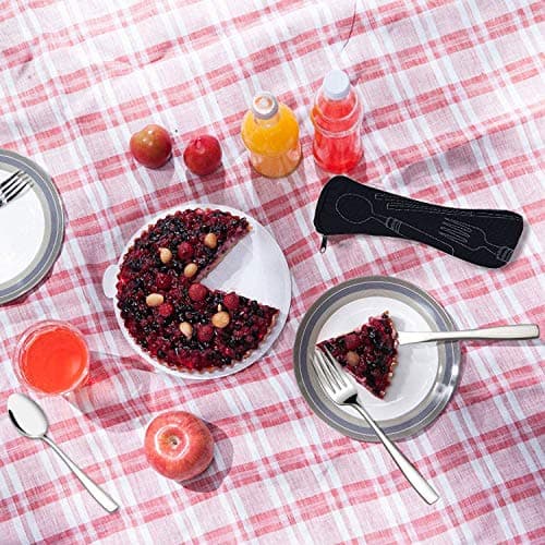 Prettyui Silverware Cutlery Set Stainless Steel with Organizer Bag Travel Camping Flatware Dinnerware Tableware Kit with Storage Lunch Box for Picnic School Knife Fork Spoon Set Black Case（3 Pack） — view 3