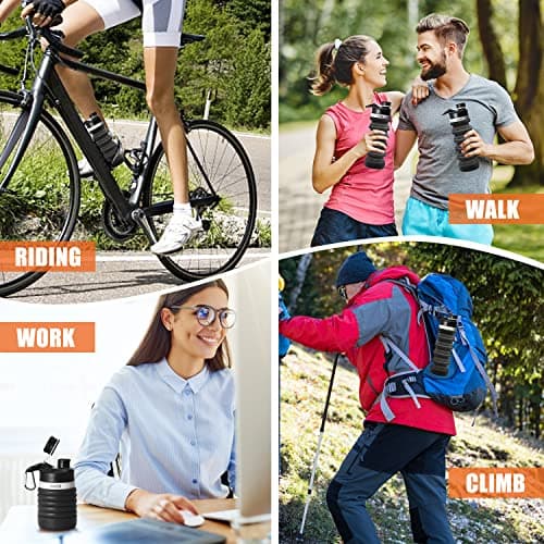 ONTA Collapsible Water Bottle- BPA Free Silicone Foldable Water Bottle for Travel, FDA Approved Food-Grade Silicone Portable Leak-Proof Travel Water Bottle, 20oz Black — view 4