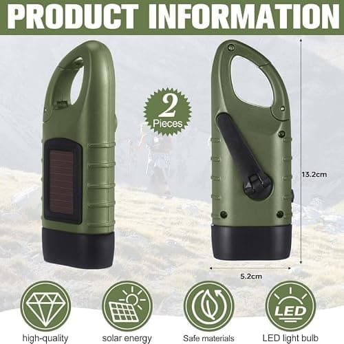 Bryze 2-Pack Solar Hand Crank Torch Set, Dual Power Flashlight with Carabiner Hook, Rechargeable Outdoor Torch for Camping, Hiking, Travel and Emergency Lighting — view 2