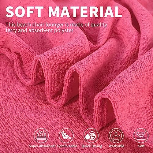 Vinsani Sun Lounger Beach Towel with Pockets, Soft & Quick Dry, Pink — view 3