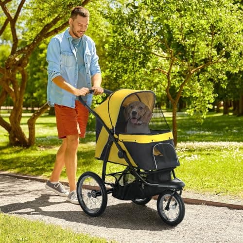 PawHut Dog Pram for Medium Small Breeds w/Rubber Wheels, Yellow — view 2