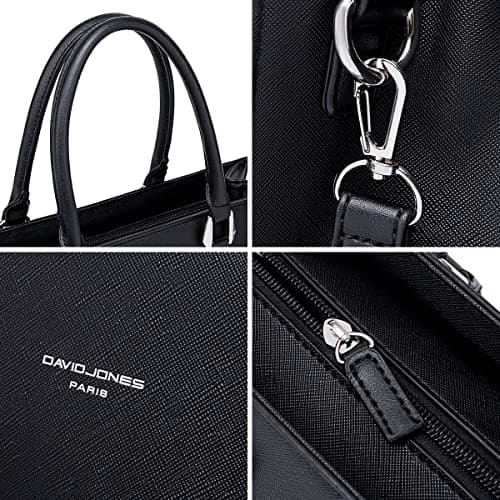 David Jones - Women's Large Top-Handle Handbag - Shopper Tote Bag PU Leather - Business Work School Satchel Briefcase - Big Capacity A4 Shoulder Crossbody Bag - Elegant Travel Student - Black — view 4