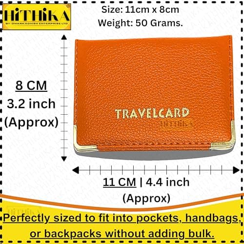 HITHIKA - New Leather Oyster Travel Card Bus Pass Holder Wallet Rail Card Cover CASE (Orange) — view 2
