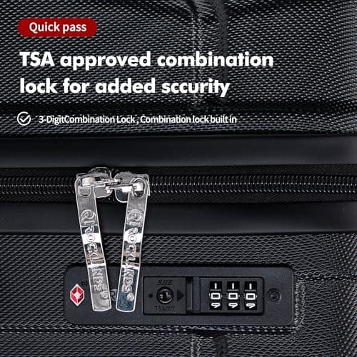 Rocklands® Medium Suitcase Hard Shell Thick ABS with TSA Combination Lock, 4 Dual Spinner Wheels, Lightweight Luggage Durable Travel Trolley Case (Black, Medium 24 Inch) — view 5