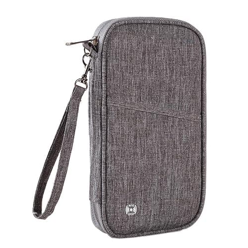 DREONVU Family Passport Holder RFID Blocking Travel Wallet Document Organiser for Tickets, Cards, Cash, Pen, Key Holiday Essentials & Waterproof Cover for Man & Woman, Grey