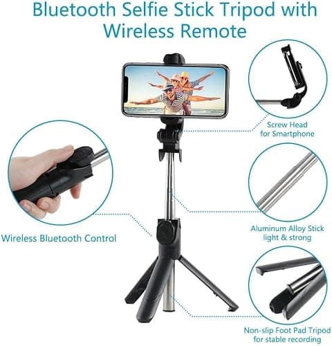 Wireless Selfie Stick, Extendable 3-in-1 Tripod Stand, Detachable Wireless Remote Selfie Stick, Support Video Record for iPhone 17/16/15/14/13/12 Pro Max, Samsung Smartphones, Android Devices — view 2
