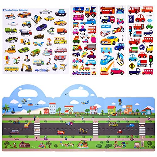 ASTARON Reusable 3D Puffy Sticker Book for Kids, 88 Pcs Cute Waterproof Vehicles Stickers, Puffy Sticker Game Travel Stickers and Educational Sensory Learning Toy（3-6 Age） — view 3