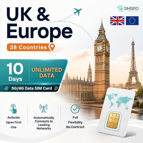 UK & Europe (35+ Countries & Turkey) Global Prepaid UNLIMITED Data Only Travel SIM Card (3GB/day,10 Days) | 5G/4G High Speed 3 IN 1 SIM | Ready to use | Auto Connecting | Hotspot mobile WiFi