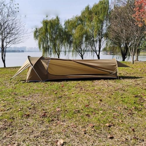 Ultralight Solo Tent Built for Backpacking with PU3000 Polyester Canopy PU4000 210D Oxford Floor Aluminum Poles and Ventilation Mesh (Army Green) — view 4