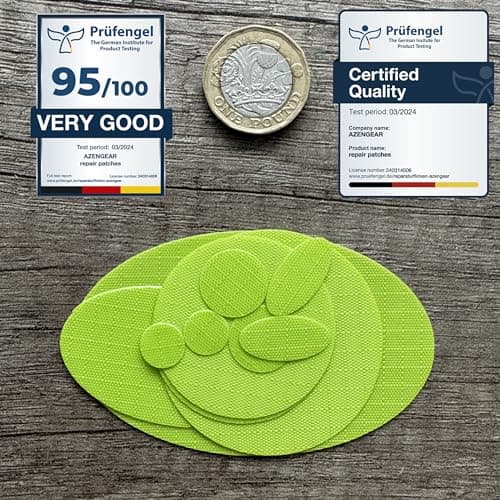 aZengear Self-Adhesive Repair Patches (30+ Colours) for Down Jackets, Puffer Coats, Tents, Upholstery - Waterproof, Tear-Cold-Heat-Resistant Nylon Polyester Fabric (11 Pcs, Green) — view 5