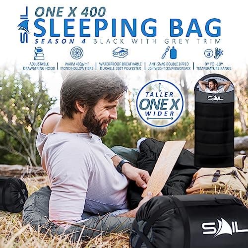 SAIL Extra Wide Sleeping Bag XXL for Big Tall Adults, 230x100 cm, Black — view 2